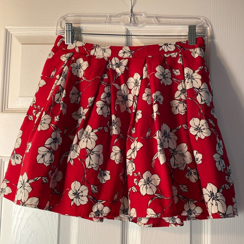 Forever 21 Red Floral Flared Mini Skirt With Tulle - Size 28